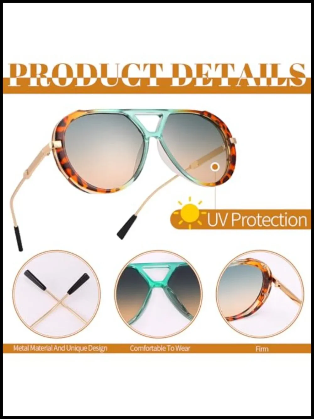 Oversized Retro Double Bridge Sunglasses UV400 Protection for Women Men